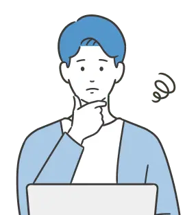 パソコンを見ながら悩んでいる男性のイラスト